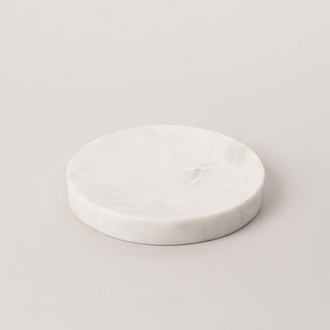 Round Thick Marble Soap Dish in White