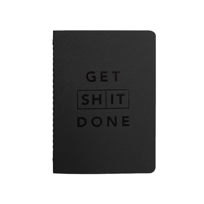 MiGoals - Get Shit Done Notebook - A6 -Soft Cover - Classic Black & Black Foil