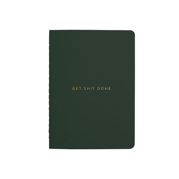 MiGoals - Get Shit Done Notebook - A6 - Soft Cover - Minimal Forest Green  & Gold Foil