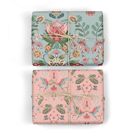Bespoke Letterpress Protea / Lorikeets Double Sided Gift Wrap.