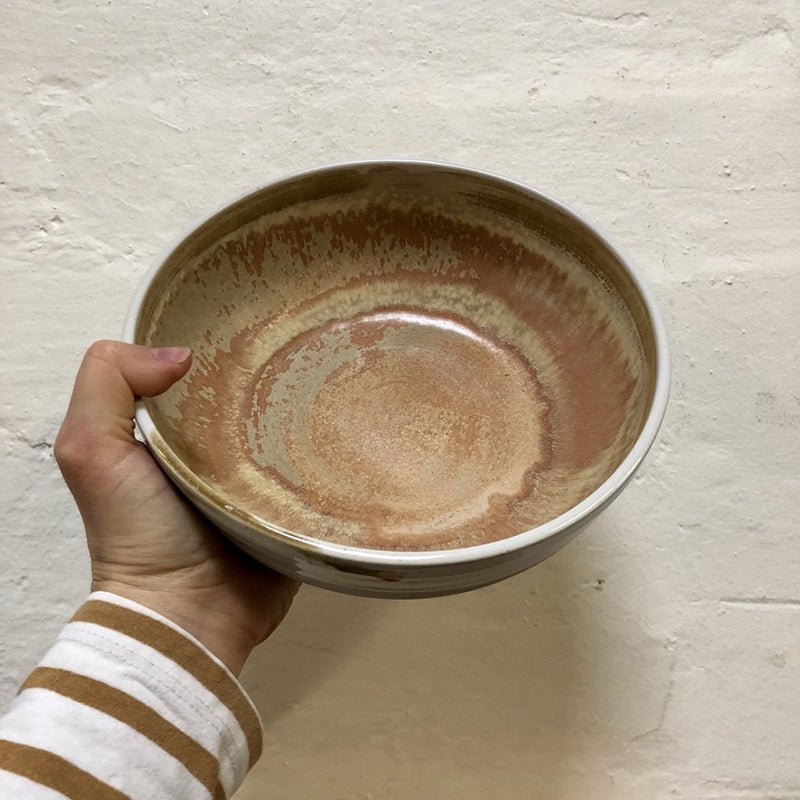 Shelley Panton Hand-Thrown Studio Pottery Bowl White/Ochre