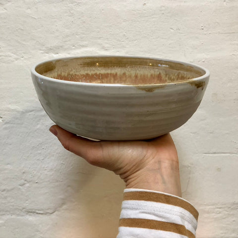 Shelley Panton Hand-Thrown Studio Pottery Bowl White/Ochre