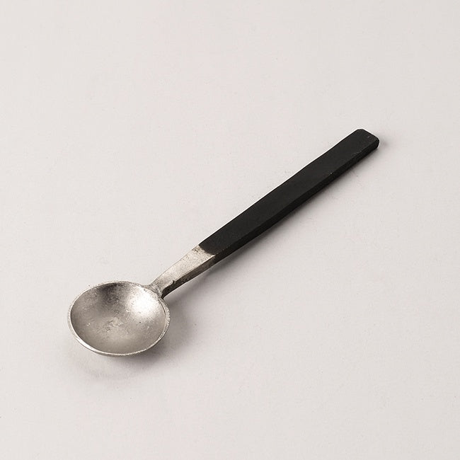 Hammered Round Cup Spoon w Burnished Handle 13cm