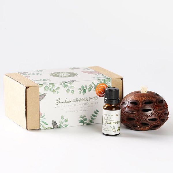 Mini Banksia Aroma Pod and a bottle of our Eucalyptus Oil gift pack