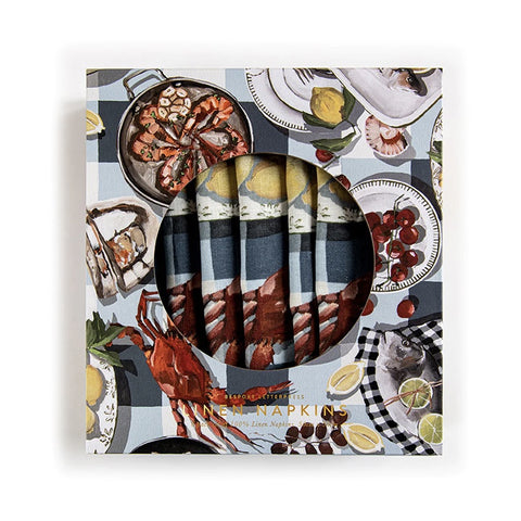 Bespoke Letterpress Crab & Squid Linen Napkins 6pk