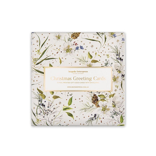 Bespoke Letterpress Christmas Small Greeting Cards Boxset "A Christmas Garden" 12 Pack