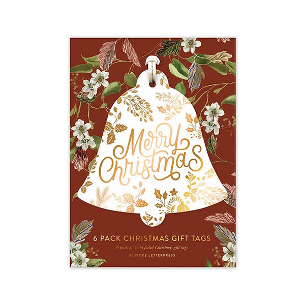 Bespoke Letterpress Christmas Gift Tags "Merry Christmas" (Bell) 6 Pack