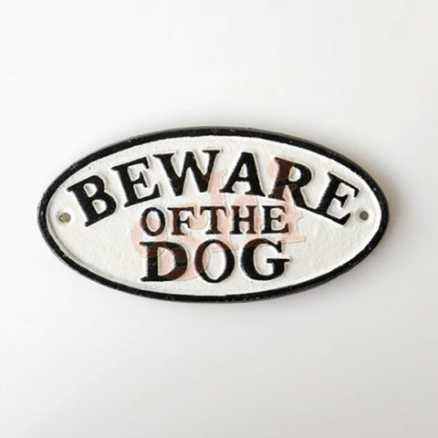 Beware Of The Dog Oval Cast Iron Sign