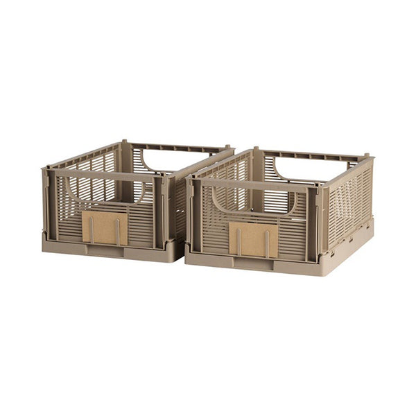 DESIGNSTUFF Linear Collapsible Crate Taupe Set Of Two