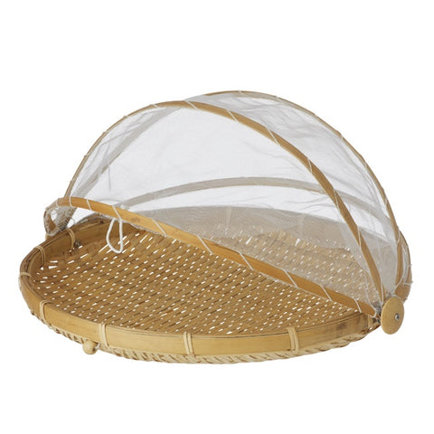 Collapsible Mesh Food Cover w Bamboo Tray