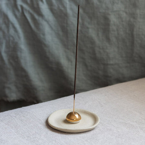 Kim Wallace Ceramics Incense Holder w Gold Bead
