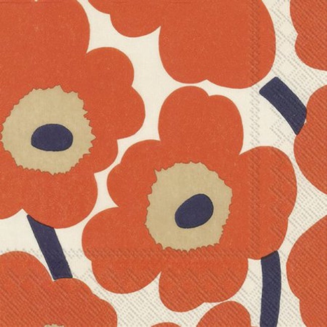 Unikko Cream Orange Paper Napkins by Marimekko