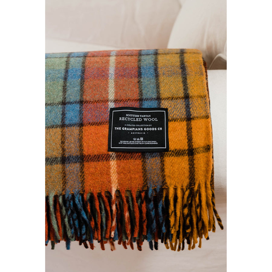 Recycled Wool Scottish Tartan Blanket | Autumn