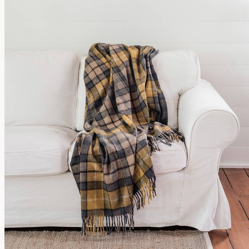 Recycled Wool Scottish Tartan Blanket | Gold