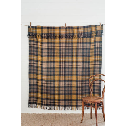 Recycled Wool Scottish Tartan Blanket | Gold