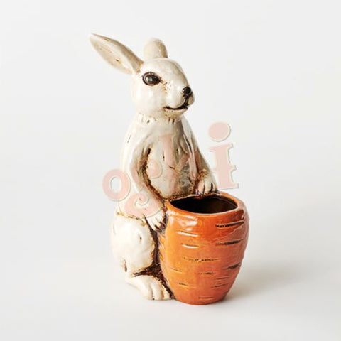 White Ceramic Bunny Planter w Carrot